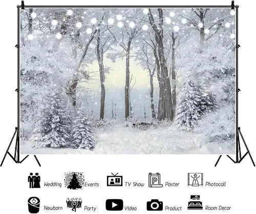 Miniatura 3 de Telón de fondo de escena de nieve de 5 x 3 pies para fotografía, bosque de pinos de invierno, fondo para vacaciones, Navidad, Año Nuevo, decoración