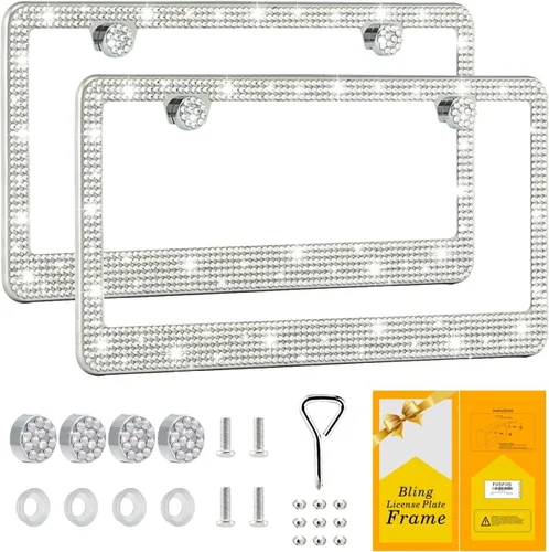Miniatura 8 de FIISFIIS Paquete de 2 marcos brillantes para placa hechos a mano con purpurina y diamantes de imitación prémium, tapas brillantes y deslumbrantes