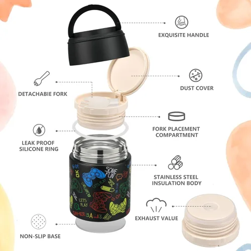 Miniatura 2 de Termo de sopa de 10 onzas para comida caliente para niños, recipiente de comida aislado con cuchara y boca ancha, acero inoxidable, a prueba