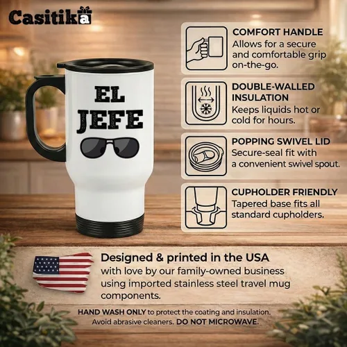 Miniatura 2 de Casitika Taza de café de viaje de 14 onzas para el jefe El Jefe. Dicho divertido en español para los jefes. Regalo para tu Jefe
