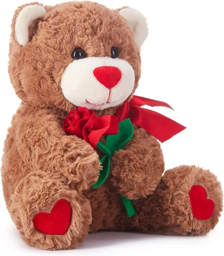 Miniatura 3 de IKASA Juguete de peluche de oso con lazo para San Valentín, lindo juguete pequeño de peluche suave de 10.6 pulgadas, regalos para novia (oso)