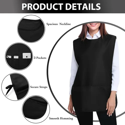 Miniatura 4 de BOHARERS Delantal Smock Cobbler para Mujeres y Hombres - con Lazos Laterales y 3 Bolsillos para Chef de Cocina, Limpieza, Estilista