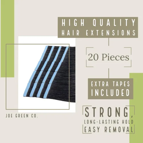 Miniatura 4 de Joe - Extensiones de cabello humano 100% Remy con cinta color verde (18 pulgadas, negro lacio)