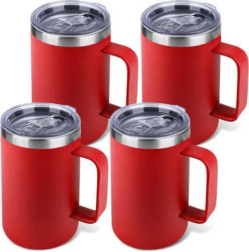 Miniatura 15 de Taza de café aislada de 22 onzas con asa y tapa a prueba de fugas, vaso de viaje de acero inoxidable de doble pared para viajes, oficina, hogar
