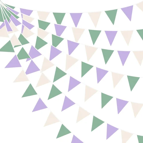 Miniatura 8 de Decoraciones de fiesta verde salvia de 32 pies, bandera triangular verde aguacate, banderines de tela, banderines para cumpleaños, boda, baby
