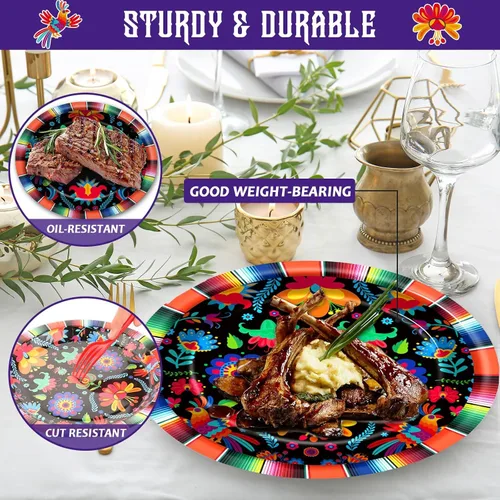 Miniatura 4 de 100 piezas de platos y servilletas para fiesta mexicana, suministros de fiesta Mayo México, vajilla mexicana, juego de vajilla, decoraciones