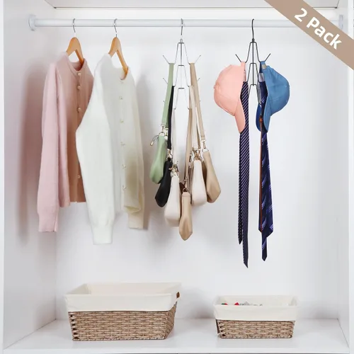 Miniatura 6 de TOPIA HANGER Organizador para colgar bolsos para armario, paquete de 2 ganchos organizadores de bolsos, ganchos de metal giratorios de 360°, estante
