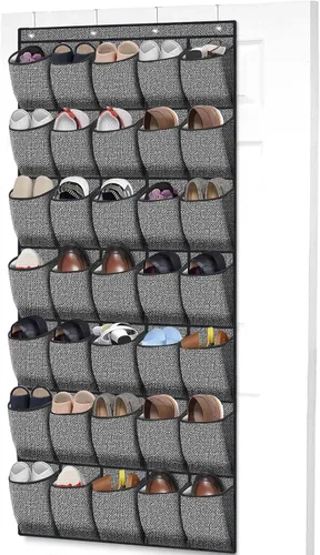 Miniatura 17 de homyfort Organizador de zapatos sobre la puerta, 24 bolsillos grandes de malla transpirable, estante colgante para zapatos que ahorra espacio