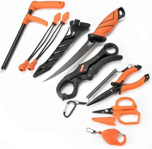 Miniatura 8 de KastKing SteelStream - Kit de herramientas de pesca de 8 piezas, alicates de pesca con cordón, cuchillo de filetear, pinza flotante para peces