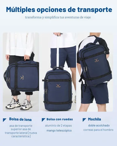 Miniatura 6 de Hynes Eagle Mochila rodante de 42 L con ruedas, mochila de viaje aprobada para vuelos, equipaje de mano, mochila de equipaje, Azul oscuro, Mochilas
