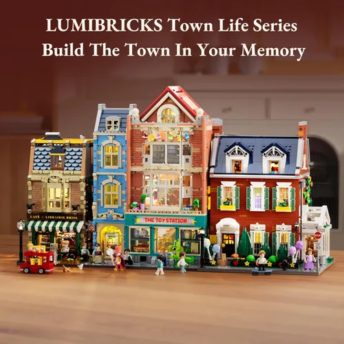 Miniatura 7 de LUMIBRICKS Redbrick Row House Lighting - Juego de ladrillos de construcción – Kit de exhibición de colección de modelos de construcción modular