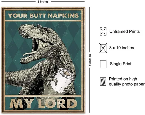 Miniatura 2 de Your Butt Napkins My Lord - Divertida decoración de pared de baño, decoración de pared de dinosaurio de dinosaurio, obra de arte de baño para niños