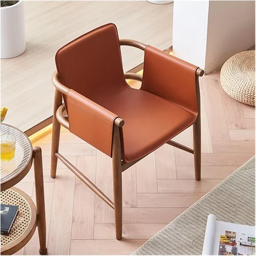 Miniatura 2 de sillas de comedor Silla de comedor de cuero Silla de comedor Ocio Madera maciza Sala de estar Back Ash Hotel Balcón Cocina moderna