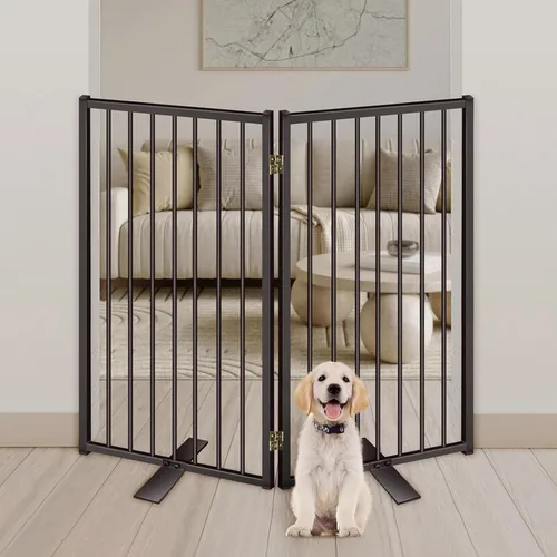 Miniatura 6 de Puertas de metal independientes para perros con puerta para interiores y exteriores, 40 pulgadas, extra ancha, 36 pulgadas de alto, puerta Negro