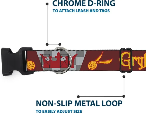 Miniatura 5 de Warner Bros. Collar para mascotas, collar de perro, hebilla de plástico, corona de bola de Quiditch de Harry Potter Gryffindor, oro rojo, gris, 9.5