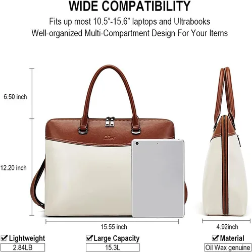 Miniatura 4 de CLUCI Maletín de cuero para mujer 15.6 pulgadas portátil de negocios vintage delgado bolso de hombro de las señoras