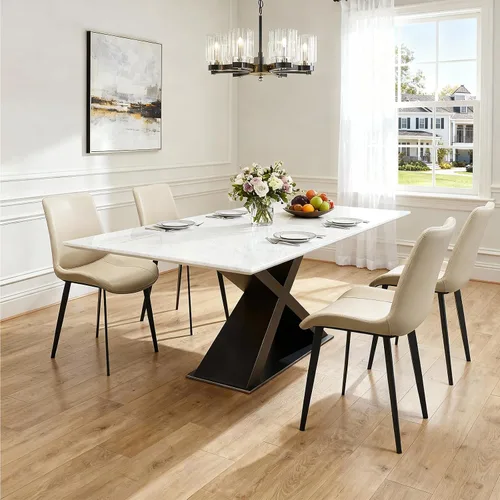Miniatura 7 de Juego de 2 sillas de comedor modernas, sillas de comedor de cuero PU, sillas de cocina tapizadas con respaldo ergonómico y patas de metal