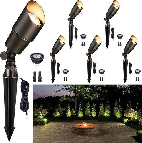 Miniatura 11 de Gardenreet Foco LED para exteriores, latón fundido a presión de 12 V con iluminación hacia arriba, impermeable, luces de paisaje de bajo voltaje