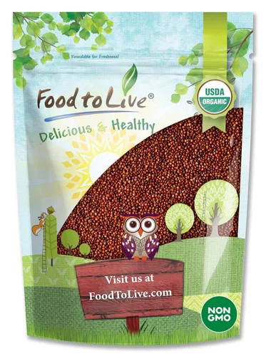 Food to Live Quinua roja orgánica, 3 libras, sin OMG, grano entero, kosher, vegano, Sirtfood, a granel. Grano de cocción rápida. Gran reemplazo para