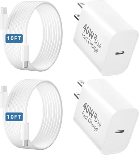 Cargador para iPhone 17 Pro Max de carga rápida, cargador de teléfono rápido USB C de 40 W con cable de carga tipo C de 10 pies de largo para iPhone
