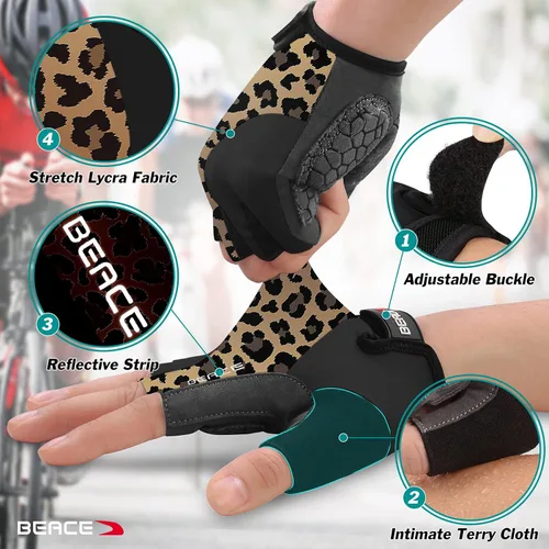 Miniatura 4 de BEACE Guantes para ciclismo, ciclismo, bicicleta de carretera de medio dedo para hombres y mujeres, 0.197 in, transpirable, antideslizante
