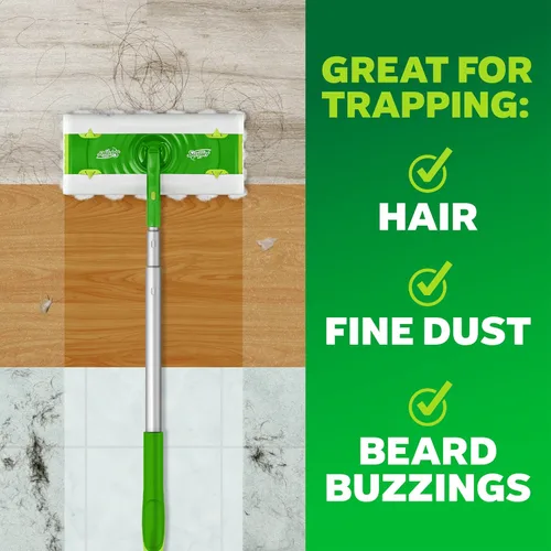Miniatura 3 de Swiffer Kit de iniciación de lujo para el cabello con poste plegable, 9 paños secos con imán para el cabello, 2 paños húmedos adicionales para mopa