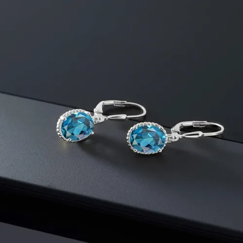 Miniatura 77 de Gem Stone King Aretes colgantes de gota para mujer, plata de ley 925, piedra natal ovalada de 0.354 x 0.276 in, joyería fina, regalos para ella