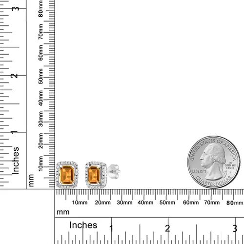 Miniatura 55 de Gem Stone King Aretes de plata de ley 925 con piedra natal Corte esmeralda de 0.315 x 0.236 in Aretes de halo para mujer