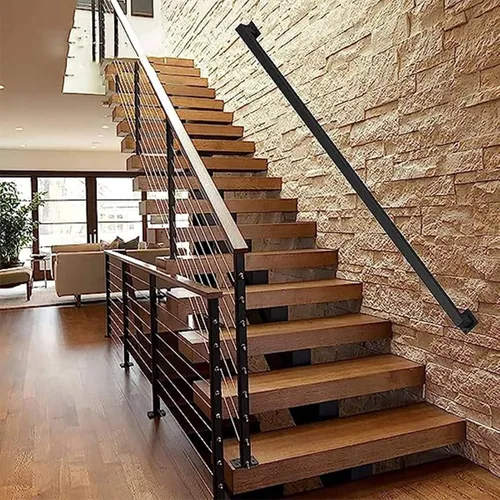 Miniatura 8 de Barandilla de escalera para escalones exteriores o interiores, pasamanos de escalera de metal negro soporte de pared de hierro forjado, barandilla