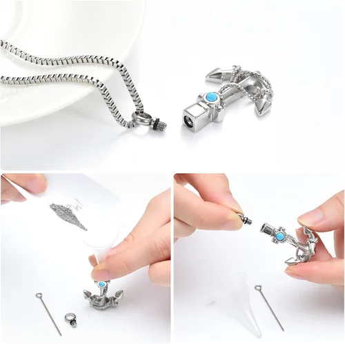 Miniatura 5 de Joyería de cremación para cenizas, collar de urna de ancla para hombres y mujeres, soporte conmemorativo para cenizas, colgante de urna de recuerdo