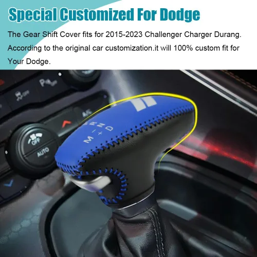Miniatura 5 de LEXLEY Funda de palanca de cambios de cuero para Dodge 2015-2023 Charger Challenger, 2016-2023 Durango - Costuras negras