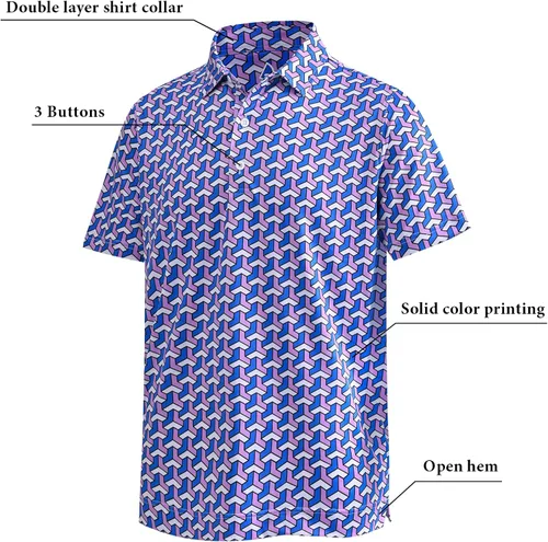 Miniatura 35 de DEOLAX Camisa de golf para hombre, con estampado de moda, atlética, de manga corta, clásica, casual, ajuste seco, suave, para hombres