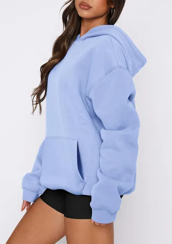 Miniatura 59 de onlypuff Sudadera casual con capucha para mujer, de manga larga, con bolsillo de canguro, hombro caído