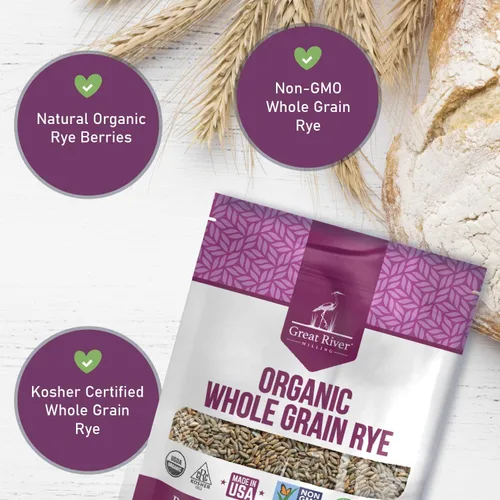 Miniatura 4 de Great River Organic Milling - Bayas orgánicas de centeno de grano entero Grano antiguo rico en fibra, rico en nutrientes, sin OMG, Kosher Ideal