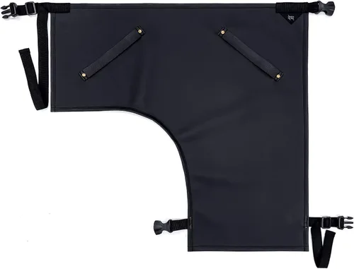 Miniatura 10 de Under NY Sky Delantal negro con espalda cruzada, herrajes cromados, sarga revestida, refuerzo de cuero, pierna dividida, ajustable para hombres