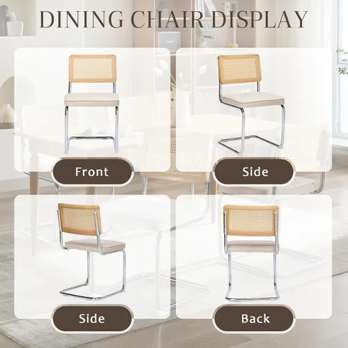 Miniatura 7 de Upholstered Velvet Dining Chairs Set of 2, Mid Century Modern Armless Upholstered Dining Chair with Rattan Back Stainless Chrome Frame for Dining