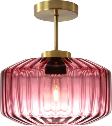 Miniatura 12 de Moderna lámpara de techo semiempotrada rosa rubor con base dorada cepillada, lámpara de dormitorio para dormitorio de niñas, guardería, pasillo