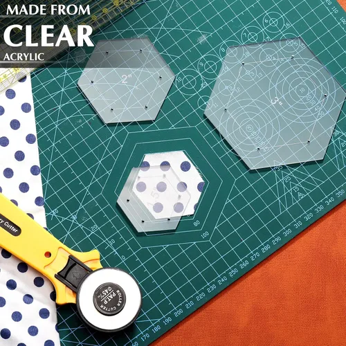 Miniatura 6 de Weewooday 6 plantillas hexagonales de acolchado de 1 pulgada, 1.5 pulgadas, 2 pulgadas, 3 pulgadas, 4 pulgadas, 5 pulgadas con margen de costura