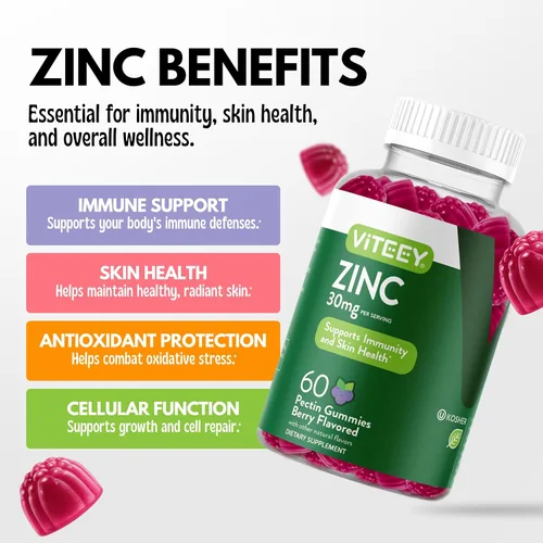 Miniatura 2 de Viteey - Gomitas de zinc para mujeres y hombres - 30 mg Suplemento de apoyo inmunológico, vegano, sin gelatina, sin OMG, 60