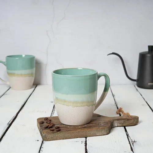 Miniatura 4 de Bosmarlin Juego de 4 tazas de café de cerámica, 17 oz, tazas de café con asa grande, aptas para microondas, esmalte reactivo único Verde menta