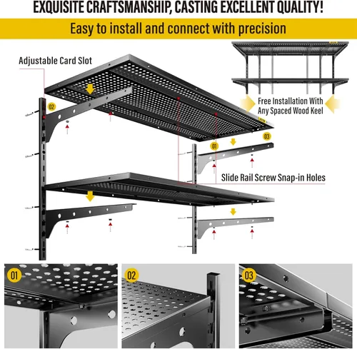 Miniatura 6 de Aecxm Paquete de 1 estantería de garaje de 1.3 x 3 pies para montaje en pared, capacidad de carga de 400 libras, 15.6 x 36 pulgadas por estante