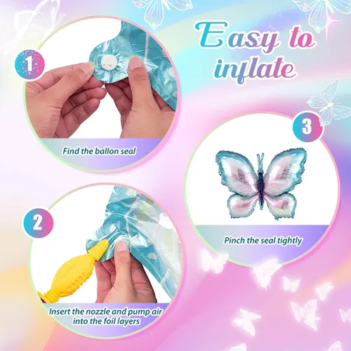 Miniatura 5 de Poen 12 globos de mariposa moradas de 40 pulgadas a granel, globos de mariposa de hadas para decoraciones temáticas de mariposas, bodas, cumpleaños