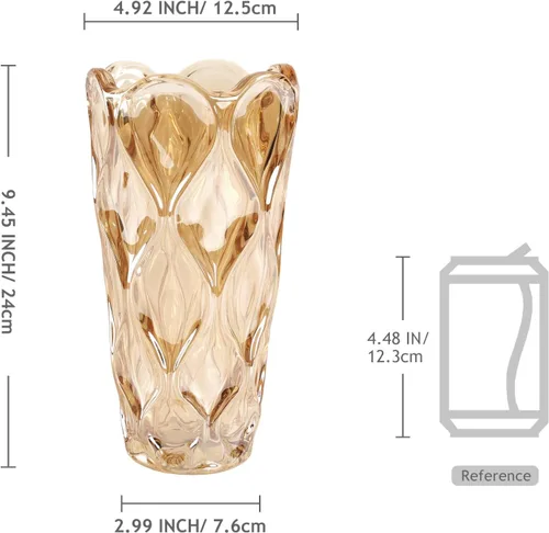 Miniatura 6 de Florero de cristal ámbar grueso para ramo, florero de vidrio bohemio pesado de 9.5 pulgadas de alto para flores, centros de mesa, mesa de comedor