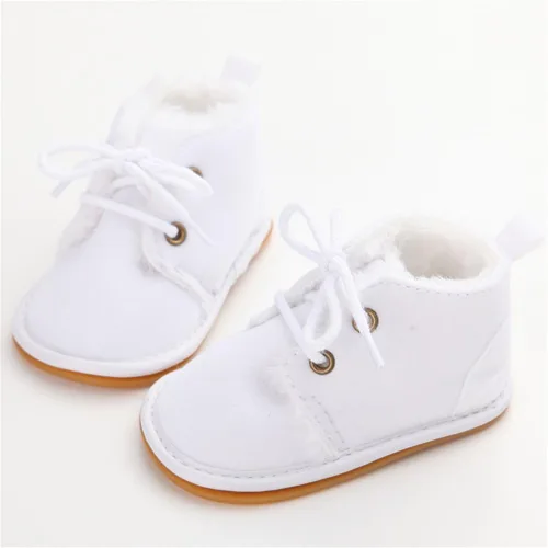 Miniatura 2 de ESTAMICO Zapatos de invierno para bebé, botas con cordones con suela de hule, afelpados
