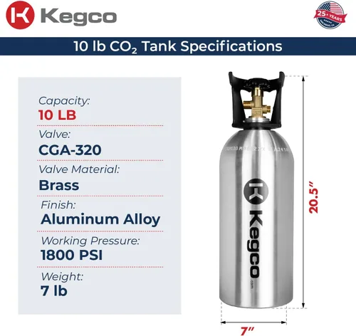 Miniatura 2 de Kegco Cilindro de Co2 Tanque de Aluminio de 10 lb