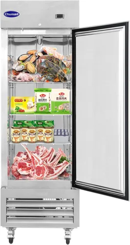 Miniatura 10 de Congelador Comercial de 27" con Puerta Sólida Individual, Congelador Vertical de Acero Inoxidable de 23 Pies Cúbicos con Enfriamiento por