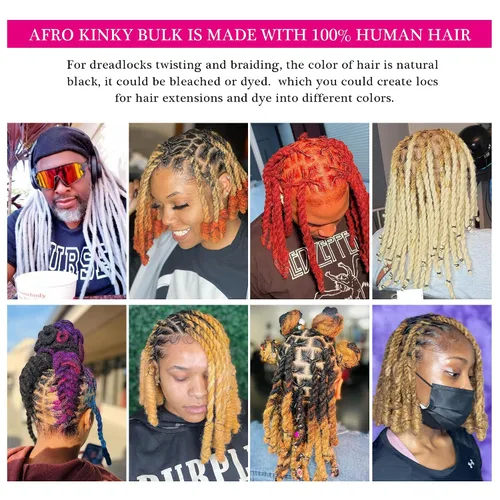 Miniatura 7 de Cabello humano afro rizado a granel para extensiones de rastas, extensiones de reparación, 1.06 oz/paquete de cabello humano rizado afro