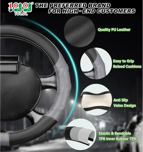 Miniatura 2 de 10L0L Funda para volante de carrito de golf de 13 pulgadas para EZGO TXT y RXV, piel sintética antideslizante y sensación de agarre cómodo, negro