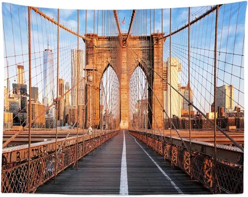 Miniatura 3 de BELECO Telón de fondo de tela de 5 x 3 pies con diseño de puente de Brooklyn de Nueva York, emblemático edificio de la ciudad, telón de fondo