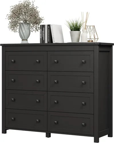 Miniatura 20 de Cómoda para dormitorio con 6 cajones, cómoda de madera de granja, soporte de TV ancho con mango de metal, organizador de ropa moderno para pasillo